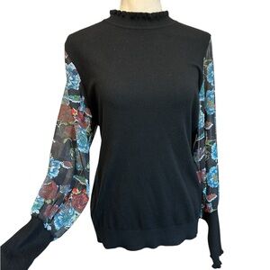 Sioni Sweater Floral Embellished Sleeve Black NWT Women’s Size Large